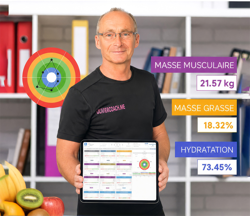 Olivier Coach présentant les résultats d'une analyse E-Biody sur tablette